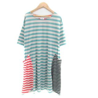 ツモリチサト(TSUMORI CHISATO)のツモリチサト Tシャツワンピース ひざ丈 ラウンドネック ボーダー柄 グレー(ひざ丈ワンピース)