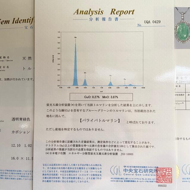 『専用です』天然パライバトルマリン ダイヤモンド 計13.12ct PT 中宝研 レディースのアクセサリー(ネックレス)の商品写真