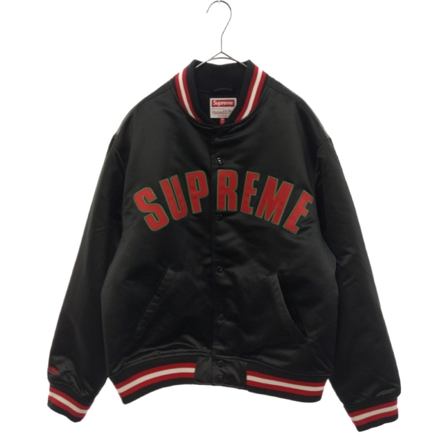 SUPREME シュプリーム ×Mitchell & Ness ミッチェルアンドネス 21SS Satin Varsity Jacket サテンバーシティジャケット ブラック