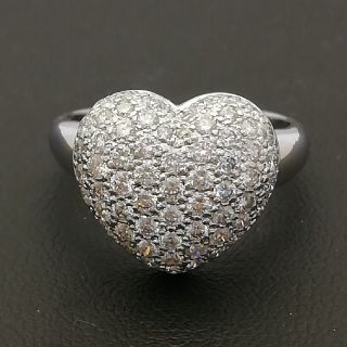 K18WG♥️ハートモチーフ✨ダイヤ1.00ct✨♥️大きめぷっくり♥️リング♥