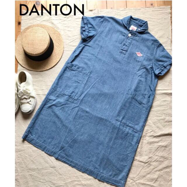 DANTON(ダントン)のDANTON ダンガリー コットン 半袖シャツワンピース 36 ブルー デニム レディースのワンピース(ひざ丈ワンピース)の商品写真