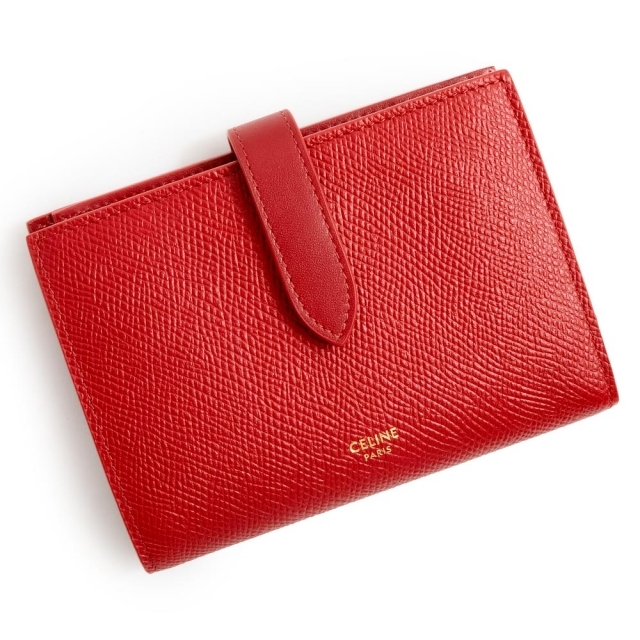 【正規品】 celine - セリーヌ レザー ミディアムストラップウォレット 二つ折り財布（新品・未使用品） 財布