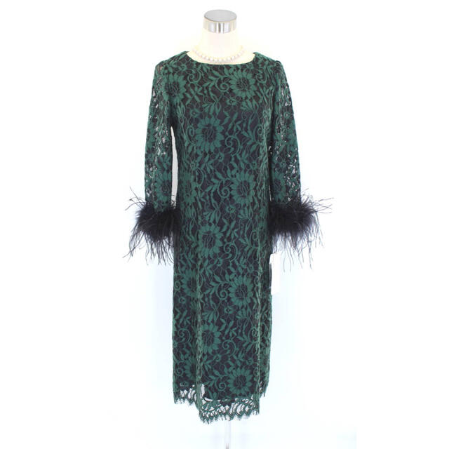 LAPINE(ラピーヌ)の新品 75900円 9号 ワンピース レース 深緑 袖の羽つけ外し可 ドレス レディースのフォーマル/ドレス(ミディアムドレス)の商品写真