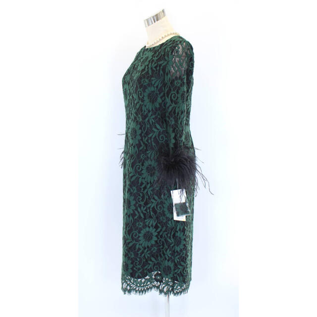 LAPINE(ラピーヌ)の新品 75900円 9号 ワンピース レース 深緑 袖の羽つけ外し可 ドレス レディースのフォーマル/ドレス(ミディアムドレス)の商品写真