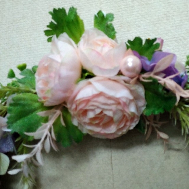 リース　３０センチ　ピンク系ラナンキュラスと薔薇　造花 ハンドメイドのフラワー/ガーデン(リース)の商品写真