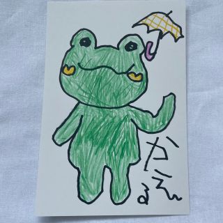 子供の絵　カエル　ハガキサイズ　弟　グレー•自閉症スペクトラム•ADHD(アート/写真)