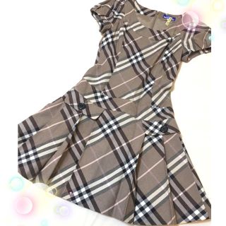 バーバリー(BURBERRY)の美品☆バーバリー ブルーレーベル チェックワンピース☆ピンク×ブラウン(ミニワンピース)