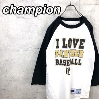 チャンピオン(Champion)の希少 90s チャンピオン フットボールTシャツ 7部袖 ビッグロゴプリント(Tシャツ/カットソー(七分/長袖))