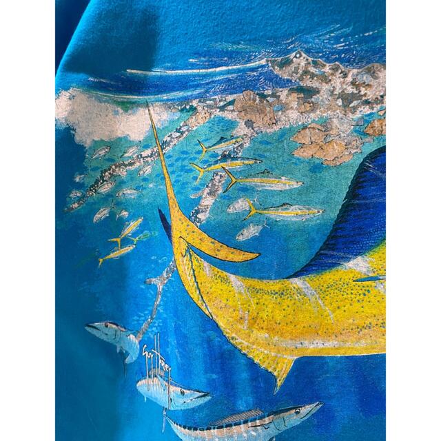 ビンテージ Guy Harvey ターコイズ Tシャツ 海 鯨 魚 美品63㎝使用感が少ない美品