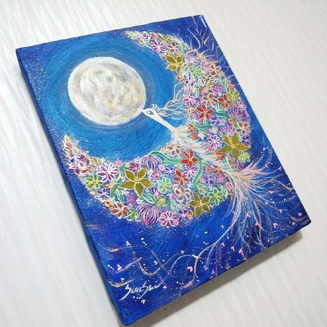 風水開運絵画＊満月花耀飛翔鳳凰　金運　恋愛結婚愛情運上昇　くじ　自信発展　縁結び インテリア/住まい/日用品のインテリア小物(置物)の商品写真