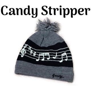 キャンディーストリッパー(Candy Stripper)のCandy Stripper【美品】音符柄 ポンポン付き ニット帽(ニット帽/ビーニー)