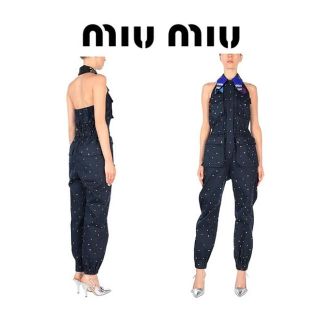 ミュウミュウ(miumiu)のmiumiu ミュウミュウ　定価40万　ラインストーン　ビジュー　ジャンプスーツ(サロペット/オーバーオール)