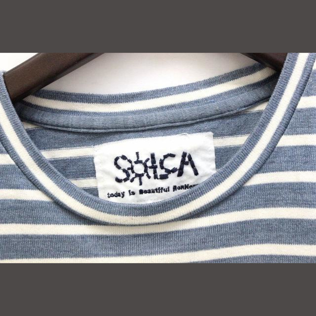 ソルカ SOLCA Tシャツ カットソー ポケT ボーダー 柄 半袖 XS 青 メンズのトップス(Tシャツ/カットソー(半袖/袖なし))の商品写真