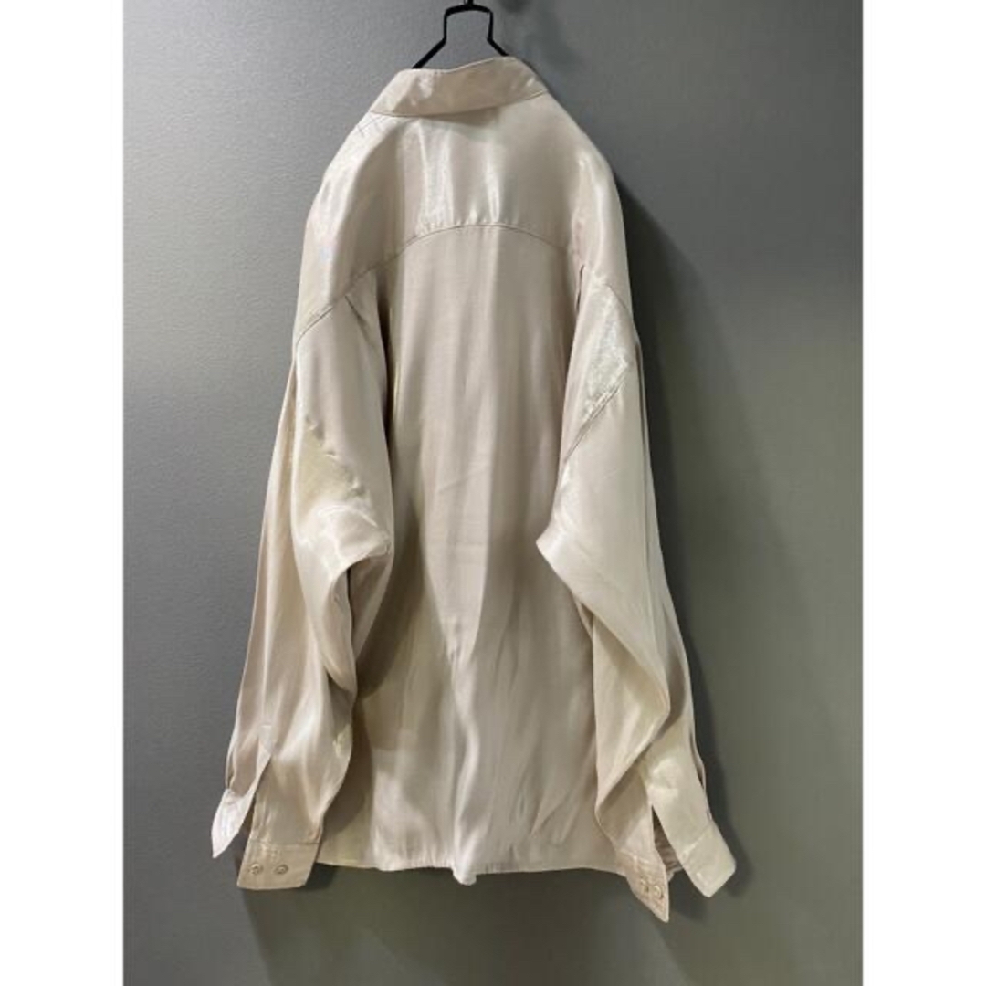 古着 ビンテージ 80s テロテロ 長袖 シャツ 光沢 玉蟲 ベージュ 古着 ビンテージ 80s テロテロ 長袖 シャツ 光沢 玉蟲 ベージュ