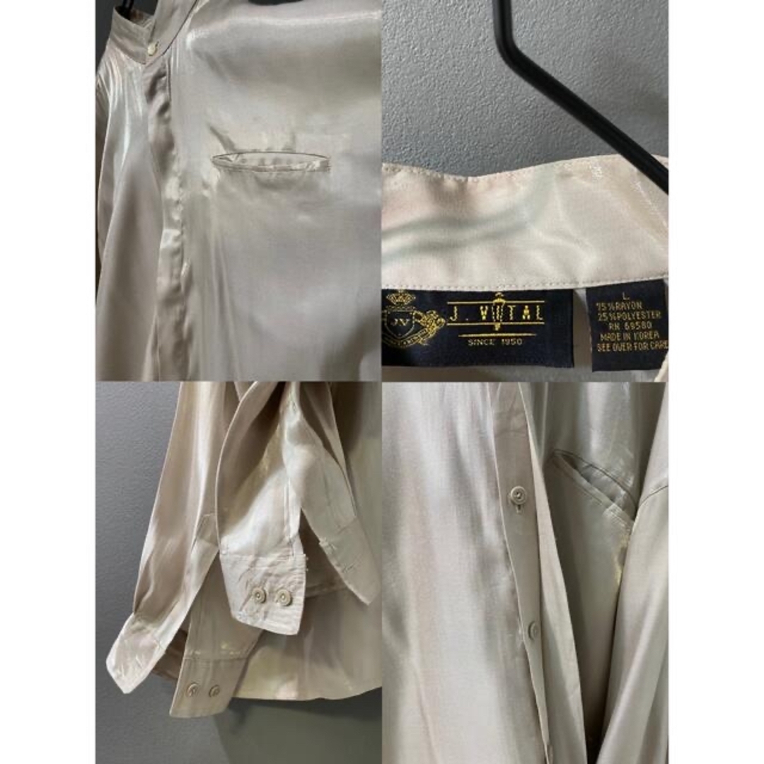 古着 ビンテージ 80s テロテロ 長袖 シャツ 光沢 玉蟲 ベージュ 古着 ビンテージ 80s テロテロ 長袖 シャツ 光沢 玉蟲 ベージュ