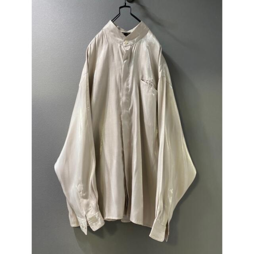 古着 ビンテージ 80s テロテロ 長袖 シャツ 光沢 玉蟲 ベージュ 古着 ビンテージ 80s テロテロ 長袖 シャツ 光沢 玉蟲 ベージュ