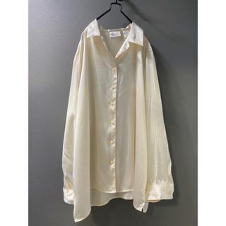 古着 ビンテージ 80s テロテロ 長袖 シャツ 光沢 ホワイト シルバー 美品(シャツ/ブラウス(長袖/七分))