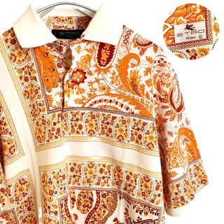 エトロ(ETRO)のETRO エトロ ペイズリー柄半袖ポロシャツ オレンジ M(ポロシャツ)