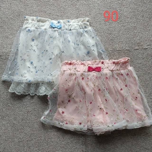 i(アイ)のショートパンツ２枚組 チュールレース 90サイズ キッズ/ベビー/マタニティのキッズ服女の子用(90cm~)(パンツ/スパッツ)の商品写真