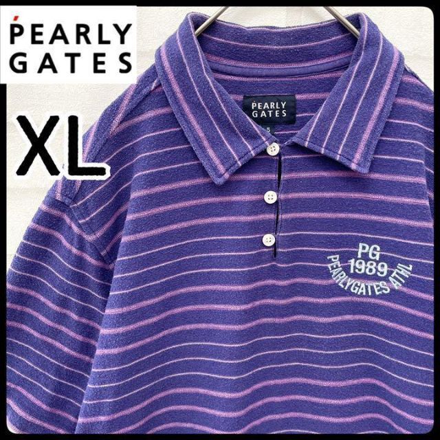 【ゴルフ】パーリーゲイツ パイル地 ポロシャツ 紫 ボーダー L