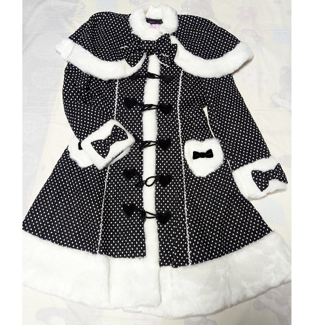 【ラッピング不可】 Angelic Pretty ケープ付ドットコート(黒) - Pretty ロングコート