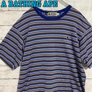 A BATHING APE - A BATHING APE エイプ　Tシャツ　XLサイズ　ボーダー　刺繍ロゴ　