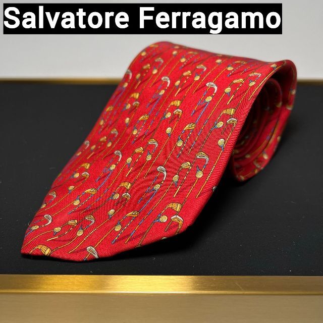 Salvatore Ferragamo(サルヴァトーレフェラガモ)のフェラガモ Salvatore Ferragamo ネクタイ 赤 ハイブランド メンズのファッション小物(ネクタイ)の商品写真