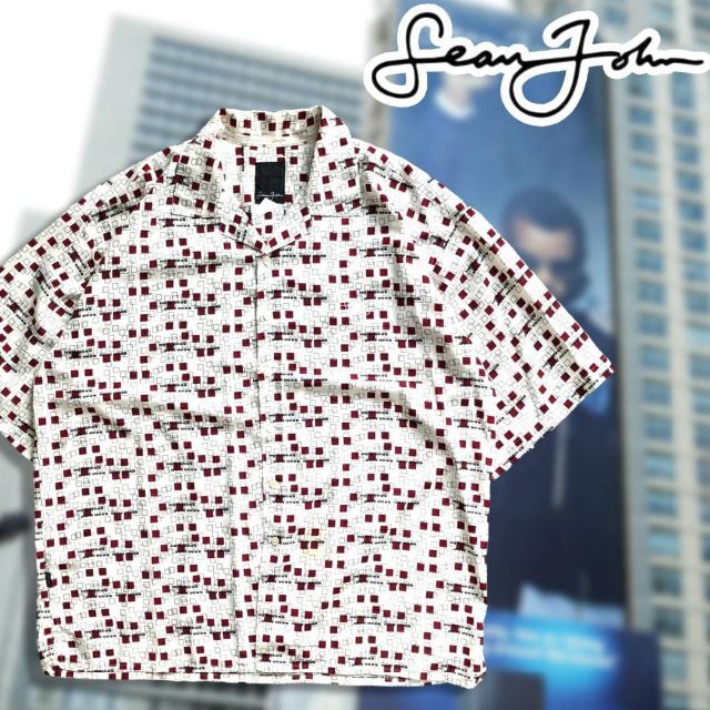 00s ショーンジョン 半袖 柄シャツ ホワイト XXL Sean John 驚きの値段