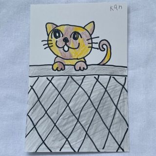 子供の絵　猫　ハガキサイズ　9歳　（グレー•自閉症スペクトラム•ADHD）(アート/写真)