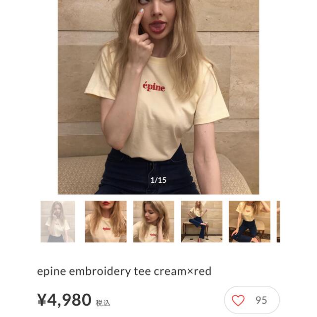 épine(エピヌ)のepine embroidery tee cream×red tシャツ レディースのトップス(Tシャツ(半袖/袖なし))の商品写真