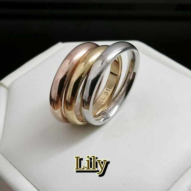 ピンクゴールド　甲丸幅3ミリ　指輪　ステンレス製　アレルギーフリー　刻印可能 レディースのアクセサリー(リング(指輪))の商品写真