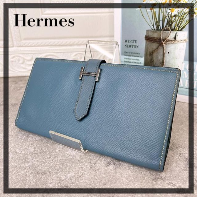 美品❤️正規品❤️ エルメス べアンスフレ 長財布 折財布 ブルー系-