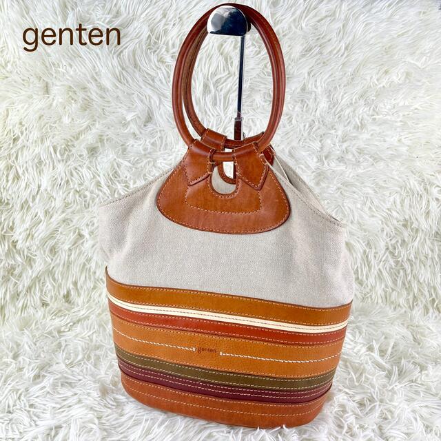 genten(ゲンテン)のgenten ハンドバッグ　トートバック　リングハンドル　キャンバス　レザー レディースのバッグ(トートバッグ)の商品写真