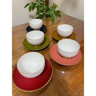 タチキチ(たち吉)のアダム&イヴ◆たち吉 湯呑 茶托 5客 金彩 色違い(食器)