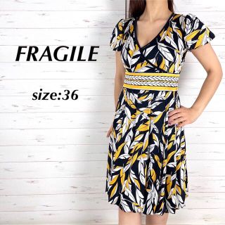 フラジール(FRAGILE)のFRAGILE フラジール 総柄 ボタニカル柄 葉っぱ柄 ひざ丈ワンピース(ひざ丈ワンピース)