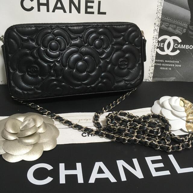 超美品CHANEL シャネル  カメリアラムスキン ココマーク 黒