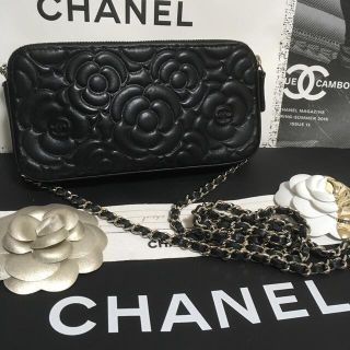 CHANEL シャネル カメリア チェーンウォレット SV金具  黒