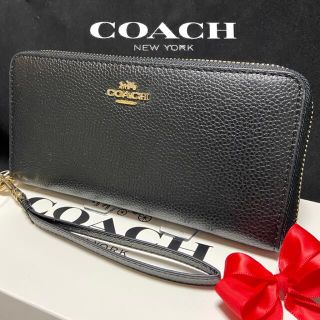 コーチ(COACH)のラッピング❤️2021新作 コーチ 長財布 ストラップ付本革ブラック(長財布)