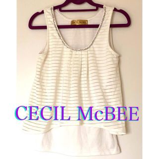 セシルマクビー(CECIL McBEE)のCECIL McBEE 重ね着風 ビジュー付きタンクトップ(タンクトップ)