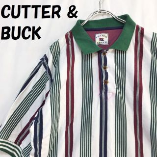 カッターアンドバック(CUTTER & BUCK)の【人気】カッターアンドバック ゴルフ 半袖ポロシャツ ストライプ柄 サイズM(ウエア)