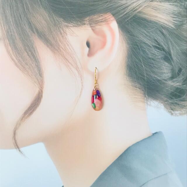 No.430 カラフルストーン☆雫 レジン ピアス