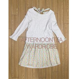 アフタヌーンティー(AfternoonTea)のAFTERNOONTEA WARDROBE ワンピース　花柄　アイボリー　リボン(ひざ丈ワンピース)