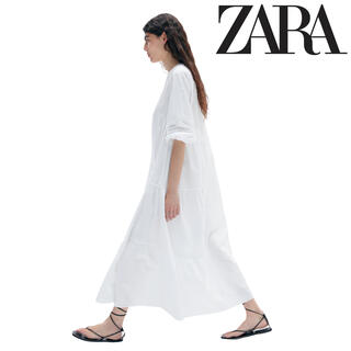 ザラ(ZARA)の【新品】ZARA コットンパネルワンピース ホワイト XS(ロングワンピース/マキシワンピース)