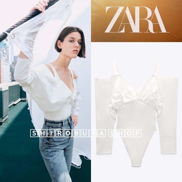 新品 ♡ ZARA リブ パフスリーブ ボリューム袖 ロンパース ボディースーツ