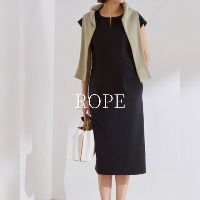 ROPE 【洗える】フレンチスリーブワンピース ネイビー