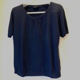 タルボット(TALBOTS)のﾀﾙﾎﾞｯﾄ  半袖ニット　紺　Lサイズ　綿混　大きなサイズ(Tシャツ/カットソー(半袖/袖なし))