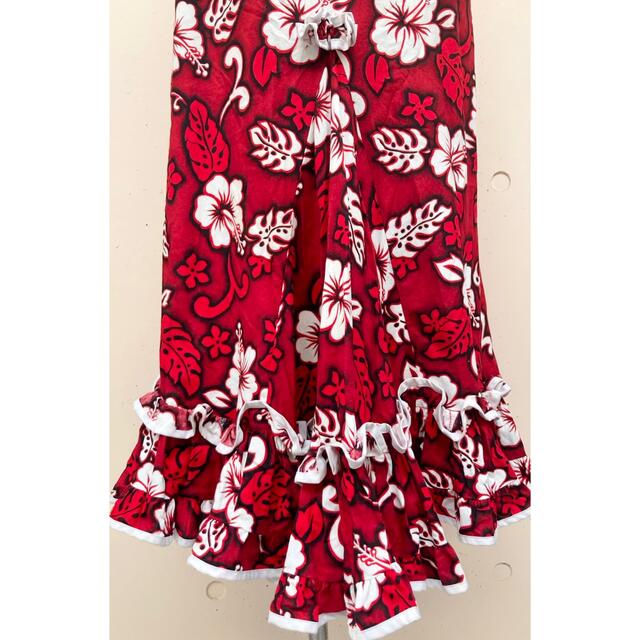 新品 import Hawaii直輸入 赤地に白黒のハイビスカス柄のドレス M位 レディースのワンピース(ロングワンピース/マキシワンピース)の商品写真