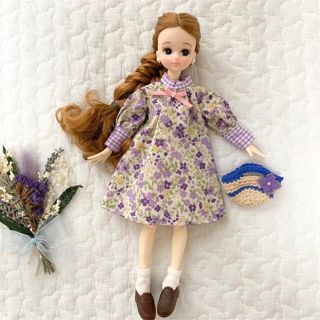 リカちゃん服＊花柄ワンピース＆お花モチーフ付きバッグ２点セットの