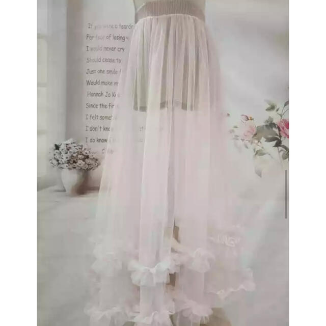 NICE CLAUP(ナイスクラップ)のsheer frill skirt(pink) レディースのスカート(ロングスカート)の商品写真