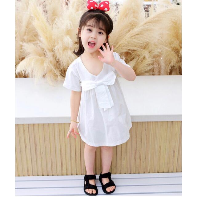 激安SALE キッズ　可愛い　ロングシャツ　ワンピース　前後両用　オレンジ キッズ/ベビー/マタニティのキッズ服女の子用(90cm~)(ワンピース)の商品写真